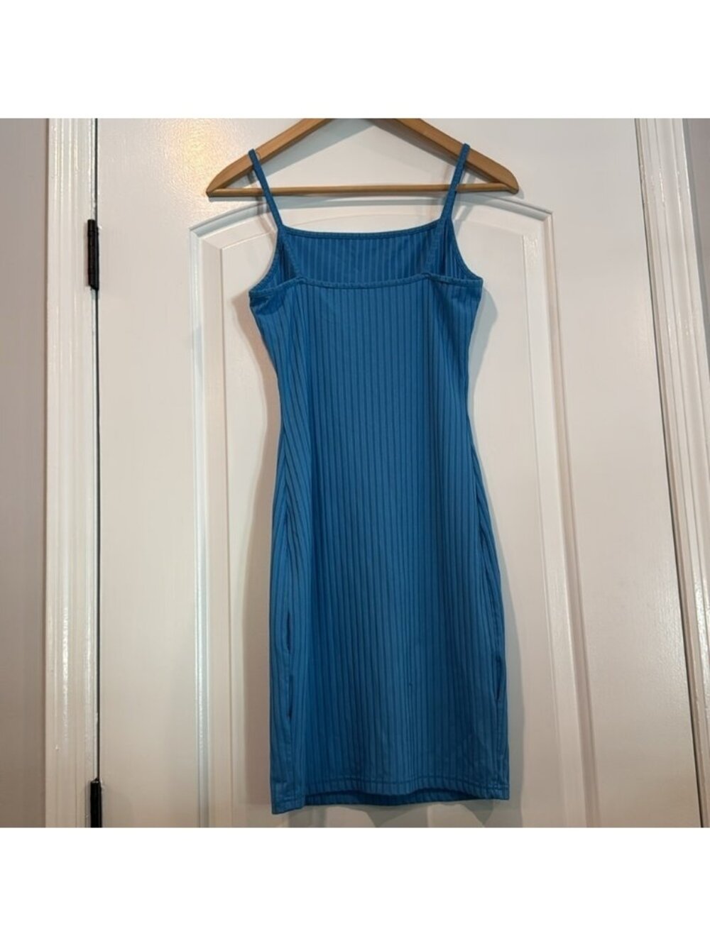 🔵 Blue Ribbed Spaghetti Strap Mini Dress - Picture 6 of 7